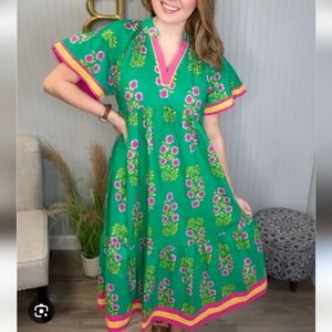 Spring Green Floral Midi Dress-NWT
